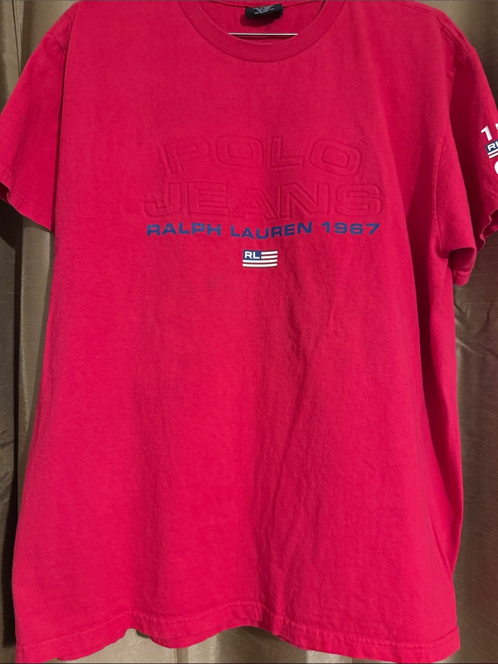 Vintage Y2K Ralph Lauren “POLO JEANS “ Red Crewneck Tee with Blue Logo Accent